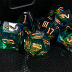 RPG Dice Set | Acrylic | Liquid Dice - Gold and Blue-Green | Set of 7 (D0222)
