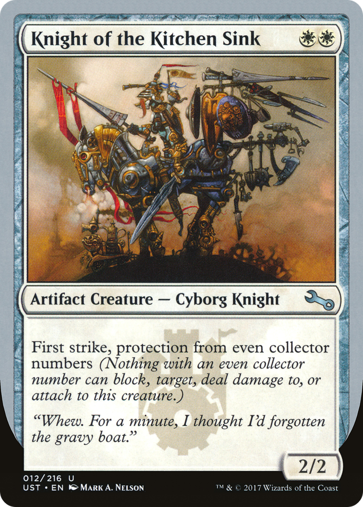 Knight of the Kitchen Sink ("protection from even collector numbers") [Unstable] Foil
