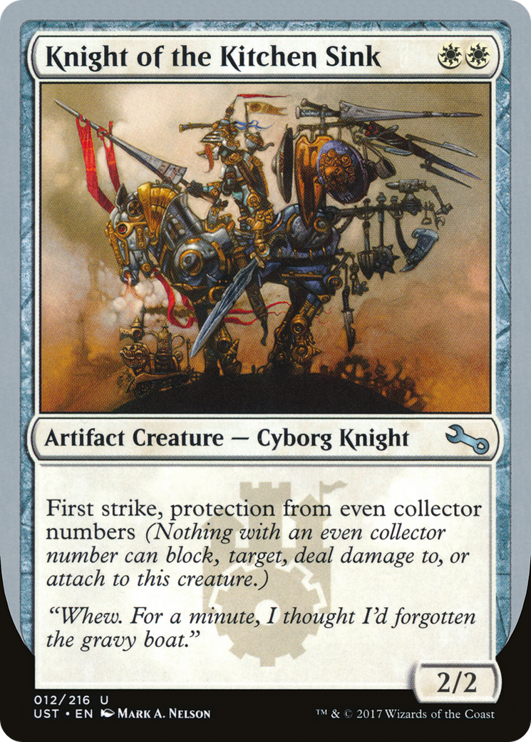 Knight of the Kitchen Sink ("protection from even collector numbers") [Unstable] Foil