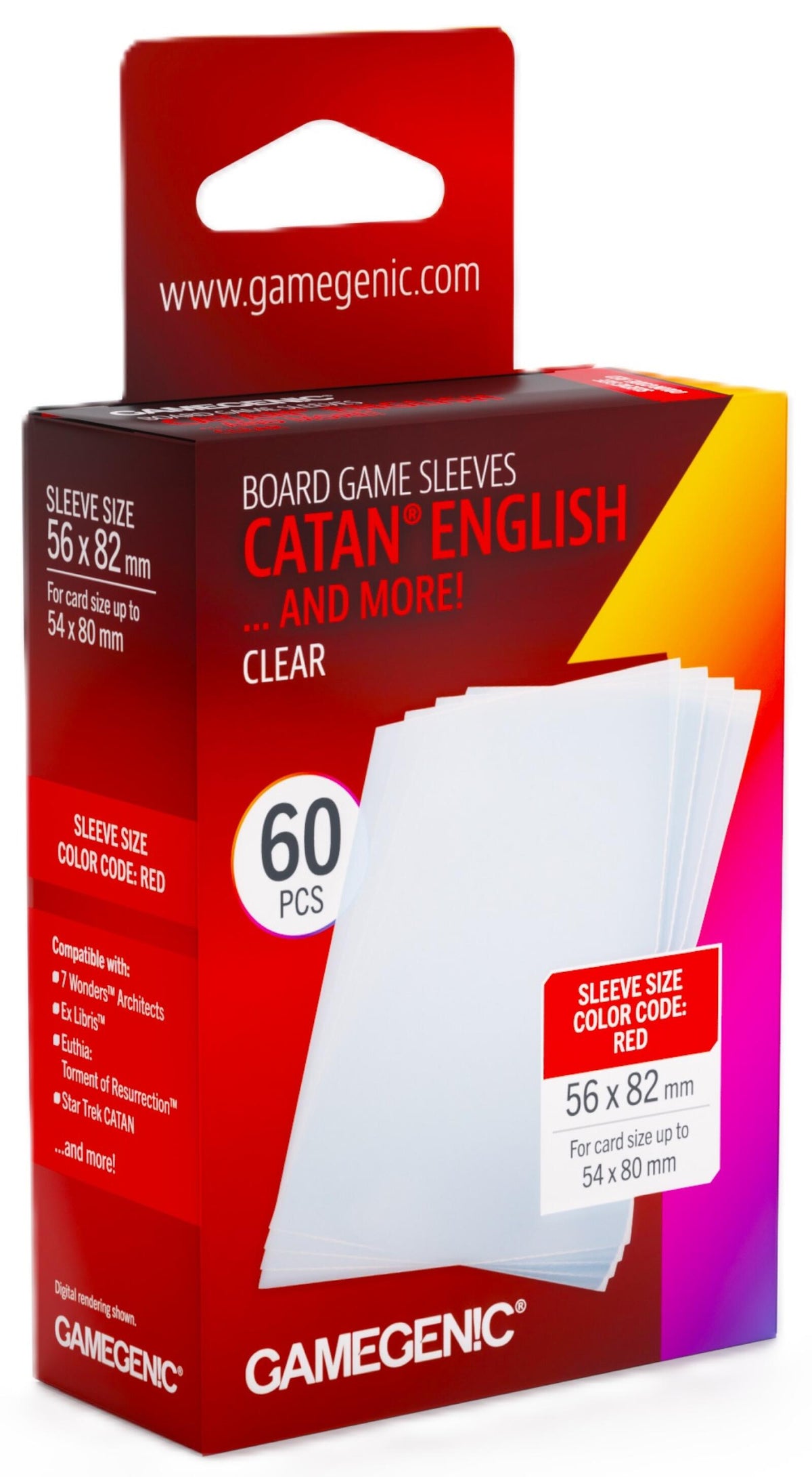 Gamegenic | Board Game Sleeves | Clear | Catan English Size (56 x 82mm) - 60ct