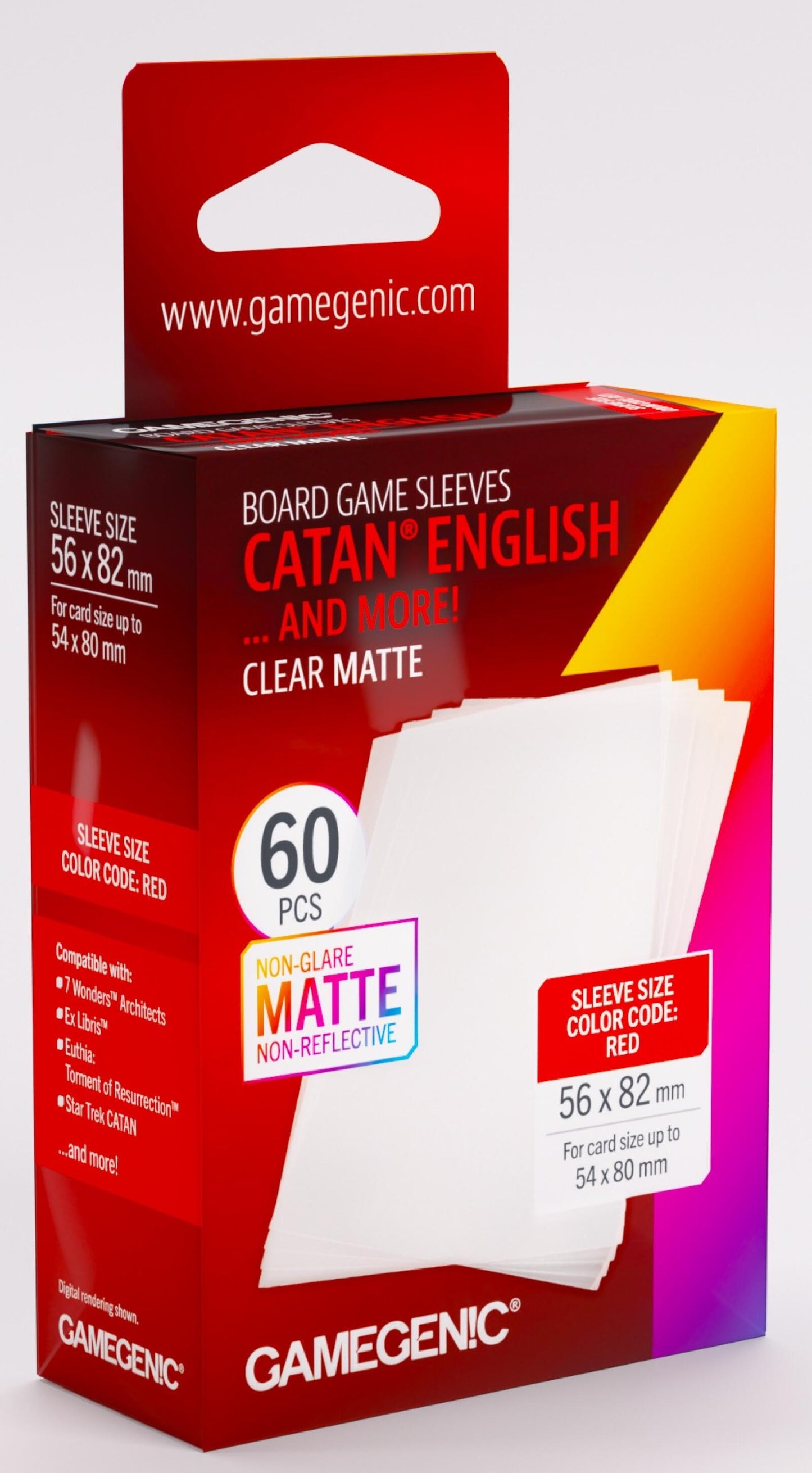 Gamegenic | Board Game Sleeves | Clear Matte | Catan English Size (56 x 82mm) - 60ct