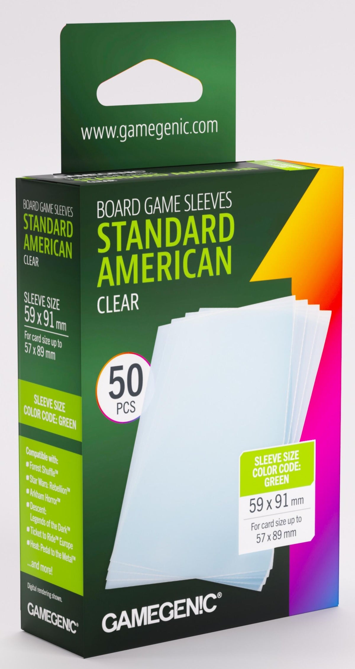 Gamegenic | Board Game Sleeves | Clear | Standard American Size (59 x 91mm) - 50ct