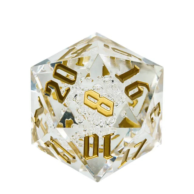 RPG Dice | Acrylic | 55mm D20 | Gold and Transparent (D1007)