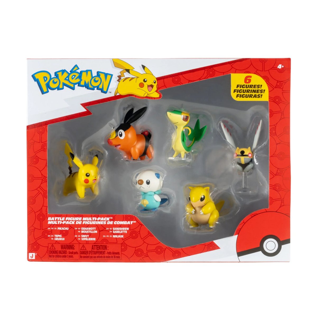 Pokemon Battle Figures | 6 Pack | Pikachu, Tepig, Oshawott, Snivy, Sandshrew, & Ninjask