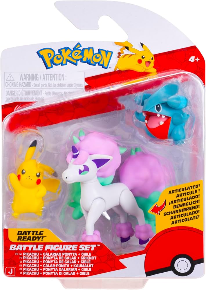 Pokemon Battle Figures | 3 Pack | Pikachu, Galarian Ponyta & Gible