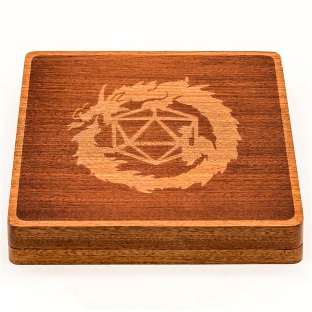 Dice Box  & Tray | Wooden Square | Sapele Wood with Dragon