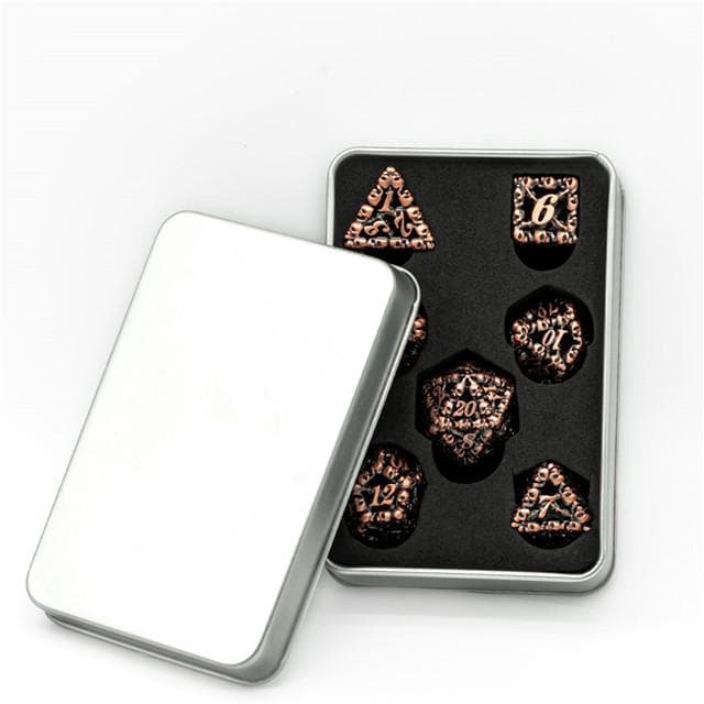 RPG Dice Set | Hollow Metal | "A Lot of Skulls" - Copper | Set of 7 (D0230)