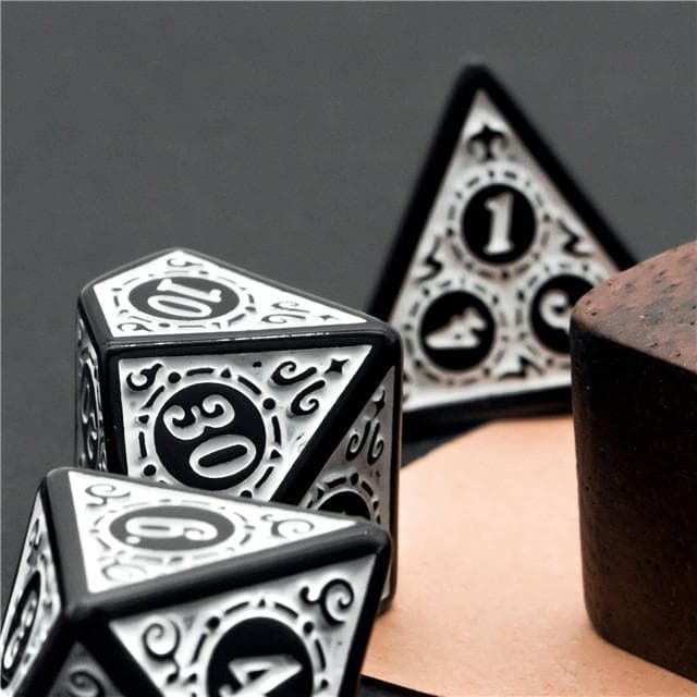 Polyhedral Dice Set | Acrylic | "White Alchemy" | Set of 7 (D0262)