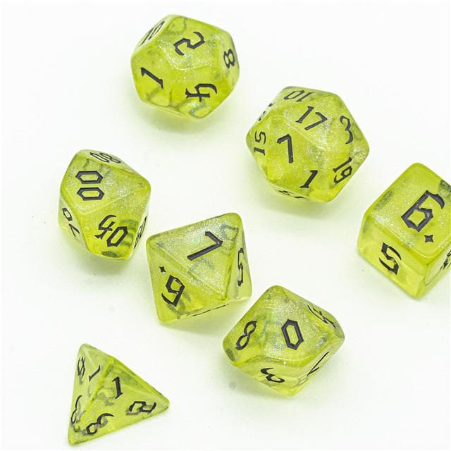 Polyhedral Dice Set | Acrylic | "Firefly Thorns" Black Ink | Set of 7 (D0124)