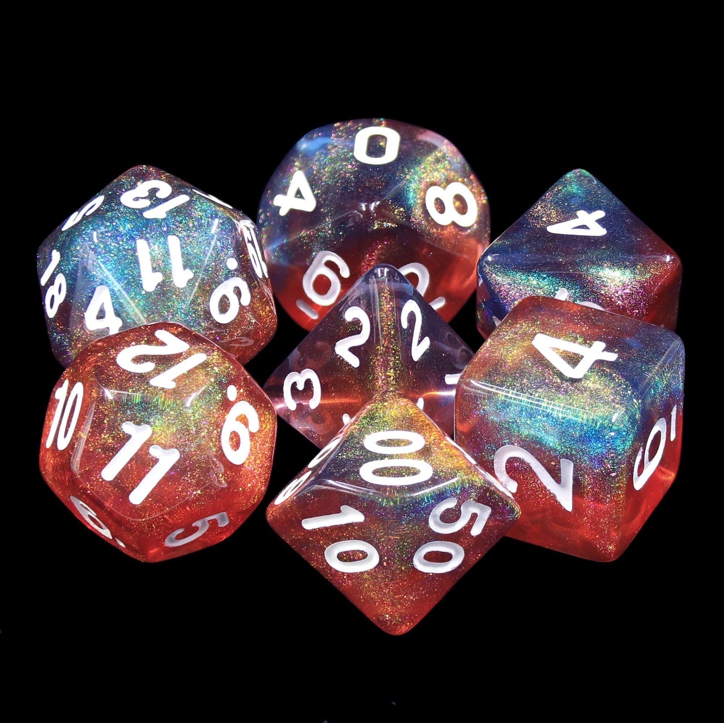 RPG Dice | "Fire and Ice" (White Ink) | Set of 7