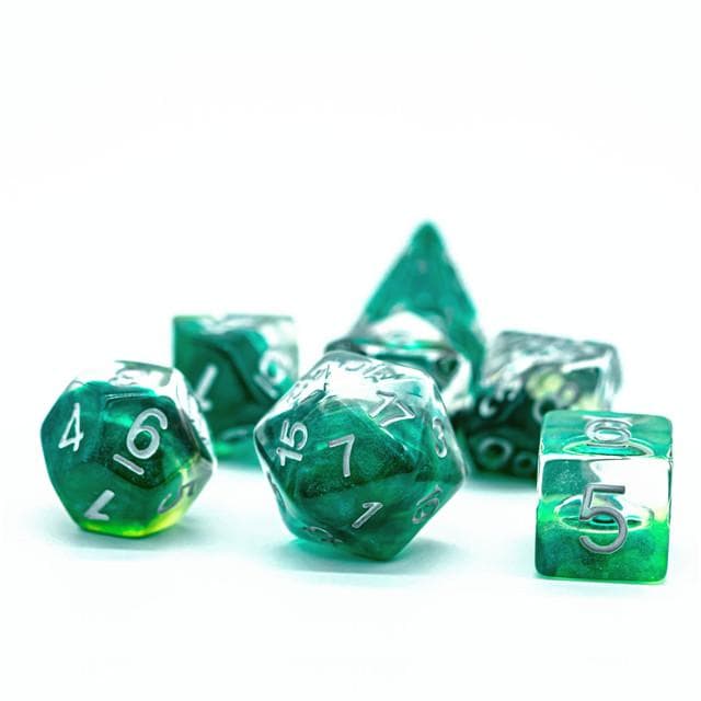 Polyhedral Dice Set | Resin | "Forest Dragon's Eye" | Set of 7 (D0114)