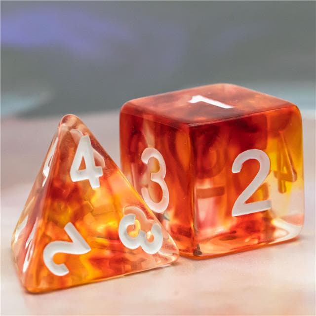 Polyhedral Dice Set | Resin | "Stained Glass" Red & Yellow | Set of 7 (D0063)