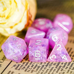 RPG Dice - "Dancing Butterfly" Pink/white - Set of 7