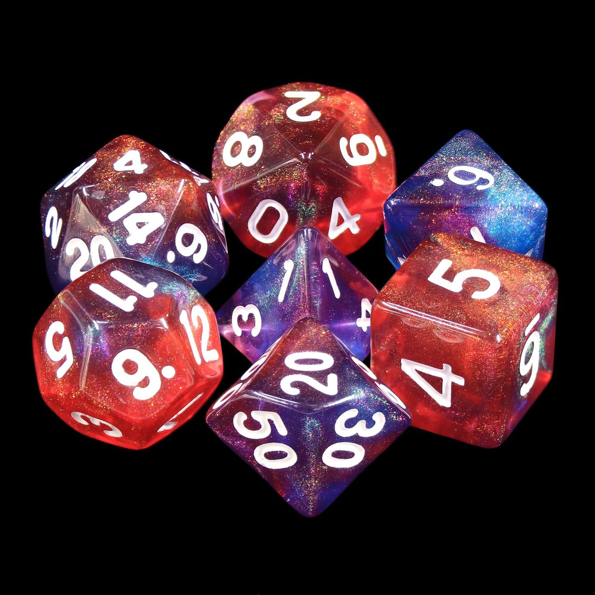 RPG Dice | "Incandescence" (White Ink) | Set of 7