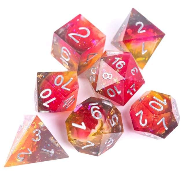 RPG Dice | "Passionfruit Sparkle" (Sharp Edged) | Set of 7