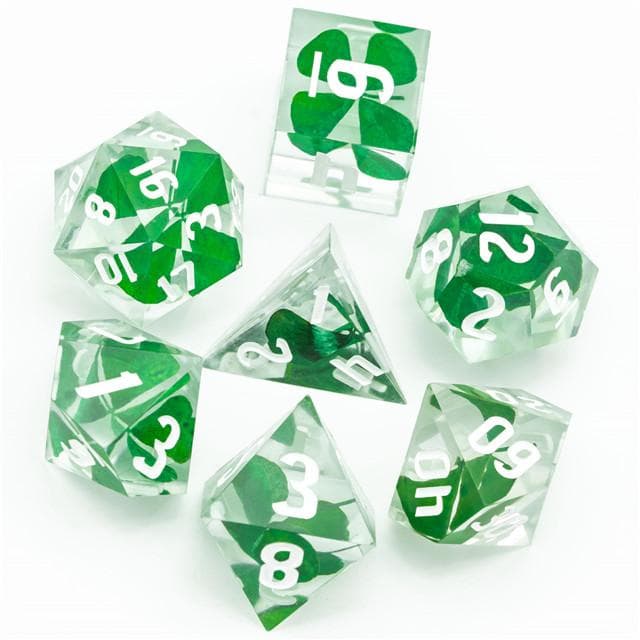 Polyhedral Dice Set | Resin | "Lucky Clover" (Sharp Edged) | Set of 7 (D0206)