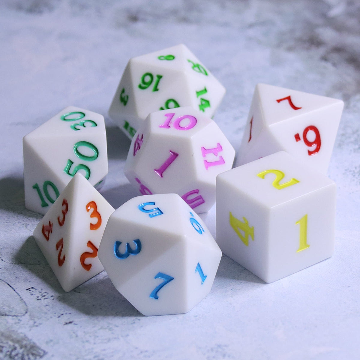 Polyhedral Dice Set | Acrylic | "Spectrum" (Sharp Edged) | Set of 7 (D0017)
