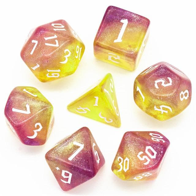 Polyhedral Dice Set | Acrylic | "Inferno Thorns" White Ink | Set of 7 (D0120)