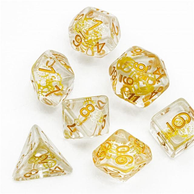 RPG Dice | "Clockwork Gears" Suspended Gear | Set of 7