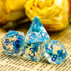 RPG Dice | "Suspended Flower" Glitter Blue | Set of 7