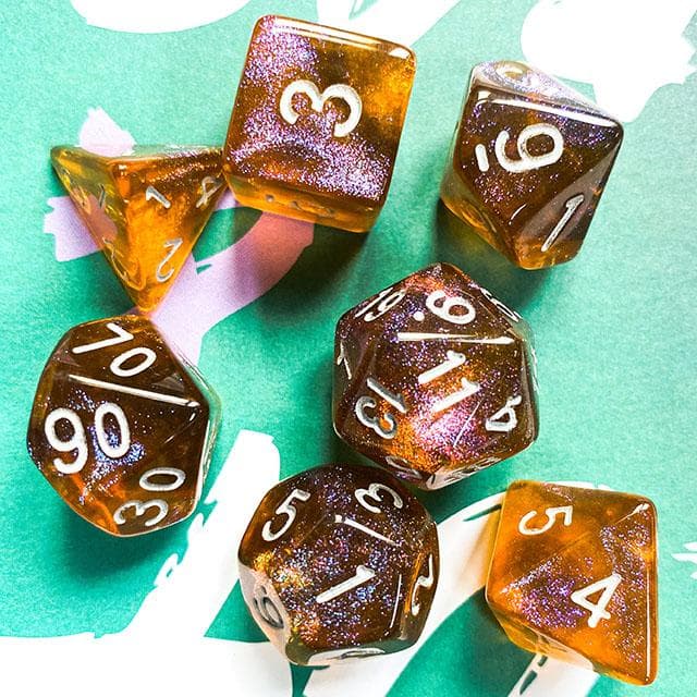 Polyhedral Dice Set | Acrylic | "Topaz Revelation" | Set of 7 (D0066)