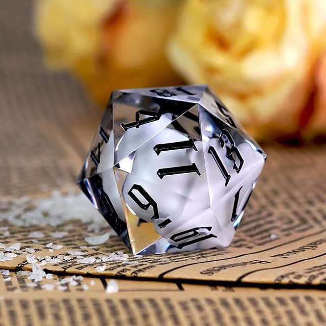 Large d20 (33mm) | Suspended Skull in Clear Resin