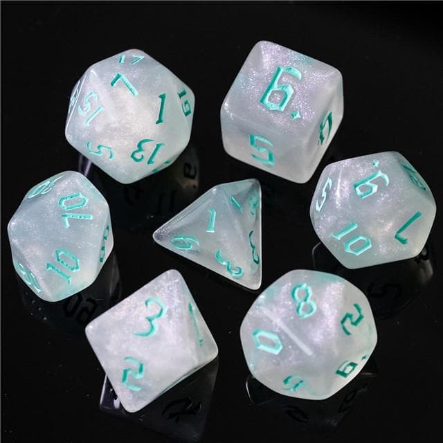 RPG Dice | "Moonstone Thorns" Turquoise Ink | Set of 7
