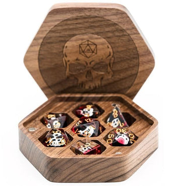 Dice Box | Wooden Hexagonal | Walnut with Skull