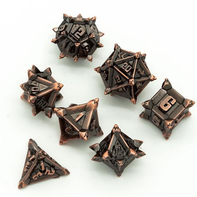 Metal Dice | "Cruel Caltrops" Brushed Copper | Set of 7