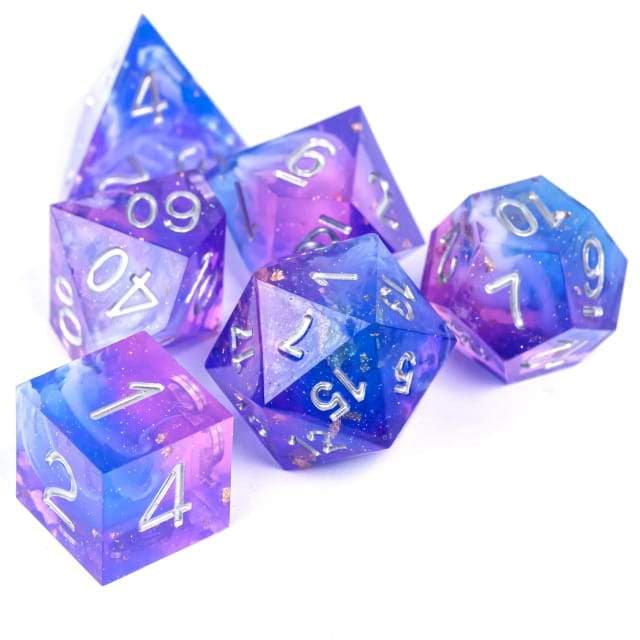 RPG Dice | "Blueberry Sparkle" (Sharp Edged) | Set of 7
