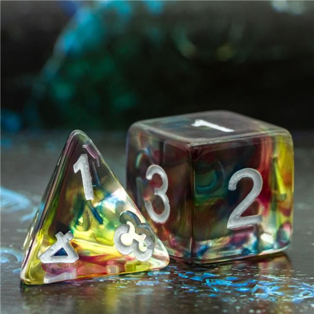 Polyhedral Dice Set | Resin | "Stained Glass" Purple & Blue | Set of 7 (D0145)