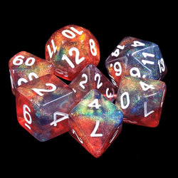 RPG Dice | "Fire and Ice" (White Ink) | Set of 7