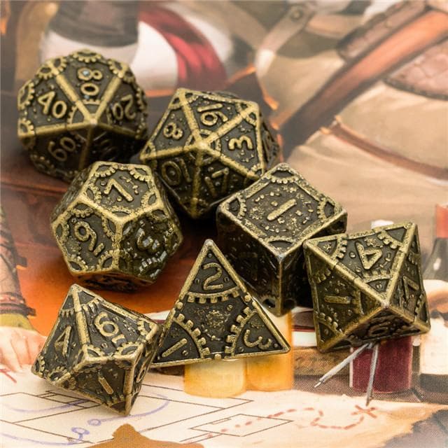 Metal Dice | "Grinding Gears" Bronze | Set of 7