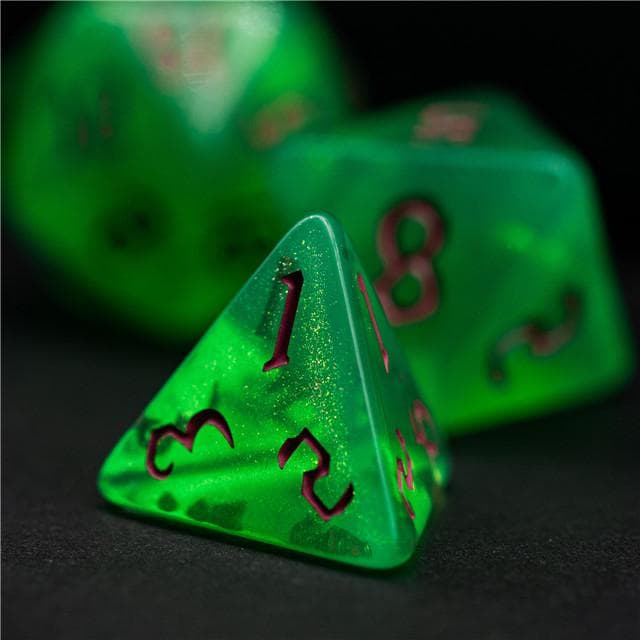 Polyhedral Dice Set | Acrylic | "Toxic Thorns" Magenta Ink | Set of 7 (D0185)