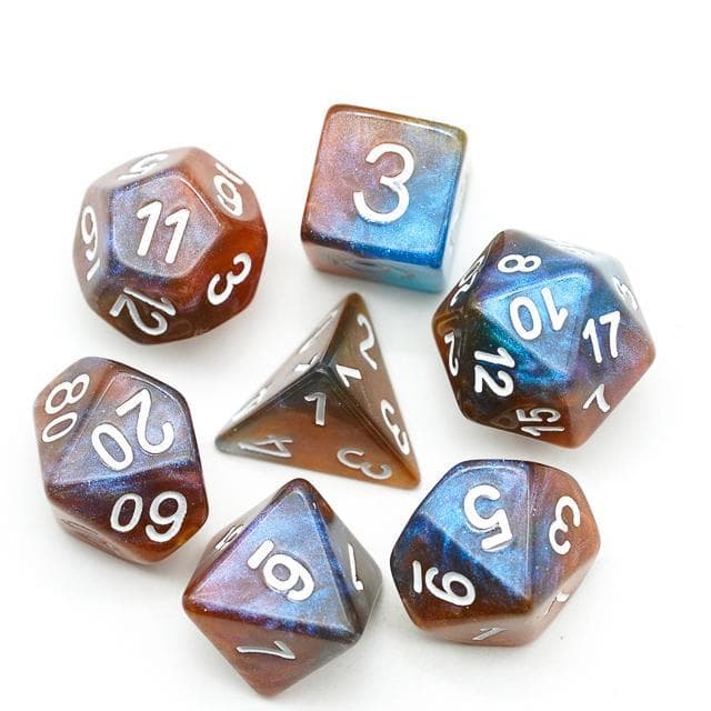 Polyhedral Dice Set | Acrylic | Galaxy Blue & Copper | Set of 7 (D0107)