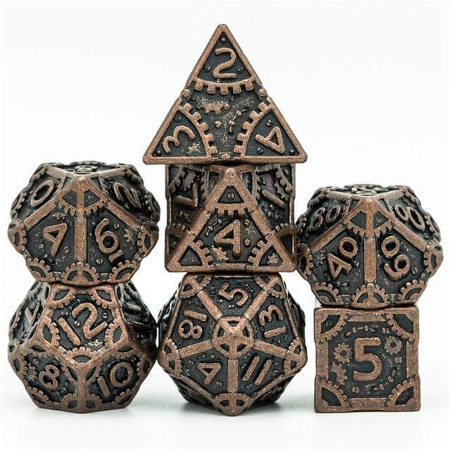 Metal Dice | "Grinding Gears" Copper | Set of 7