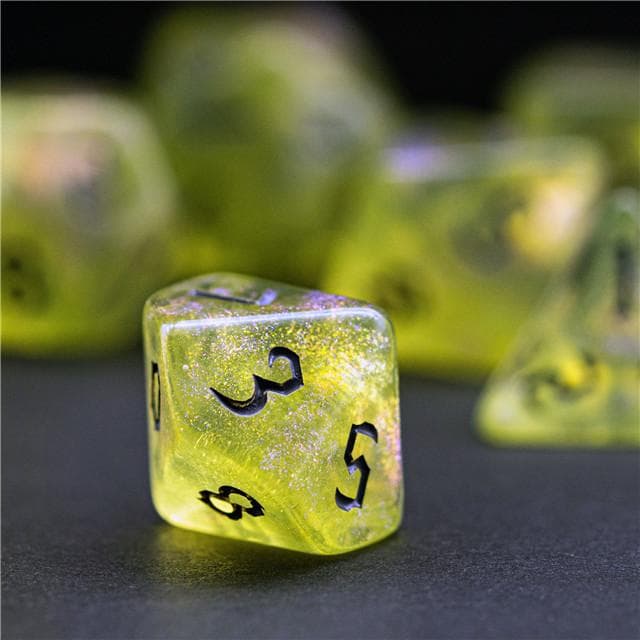 Polyhedral Dice Set | Acrylic | "Firefly Thorns" Black Ink | Set of 7 (D0124)