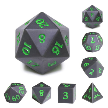 RPG Dice | Slate w/ Green Ink (Sharp Edged) | Set of 7