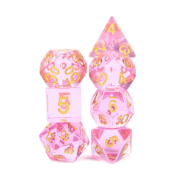 RPG Dice | "Pink Crystal" (Sharp Edged) | Set of 7