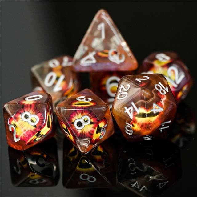 Polyhedral Dice Set | Resin | "Fire Dragon's Eye" | Set of 7 (D0115)