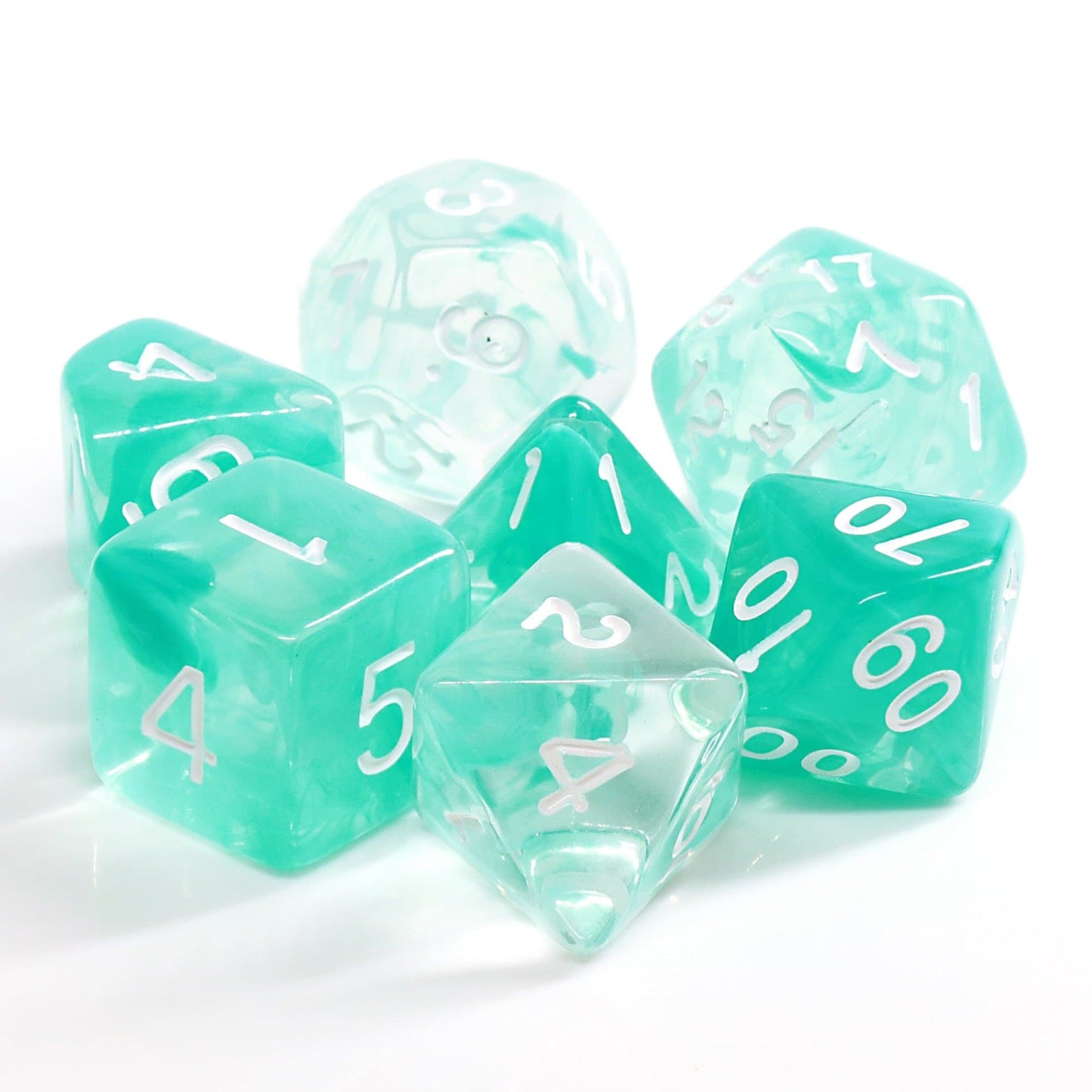 Polyhedral Dice Set | Acrylic | "Polar Ice" (White Ink) | Set of 7 (D0147)