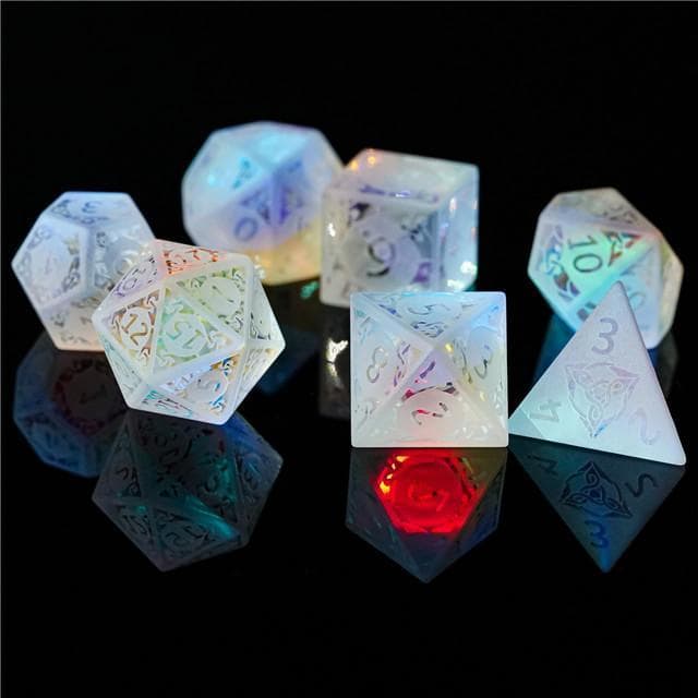 Polyhedral Dice Set | Crystal | Rainbow Frosted w/ Celtic Knot | Set of 7 (D0214)