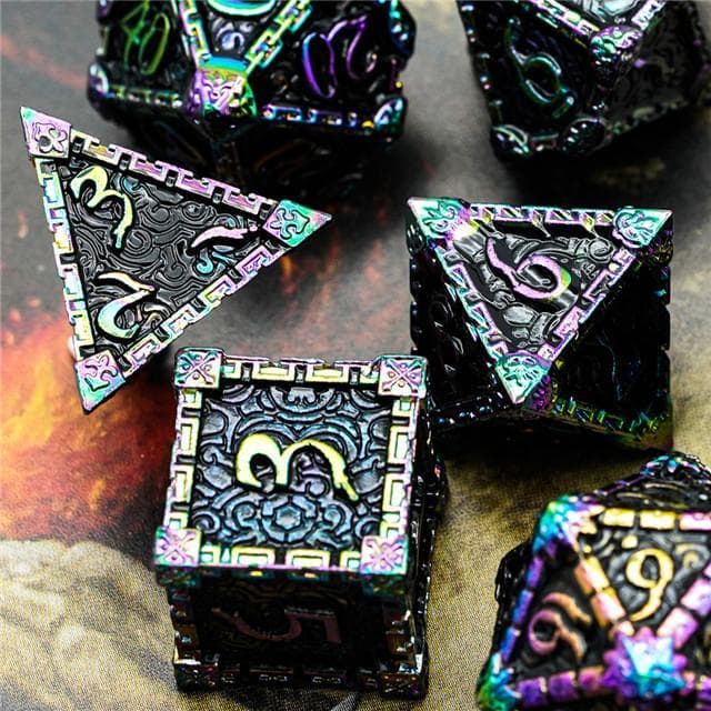 Metal Dice | "Dagger of Venom" Rainbow Black | Set of 7