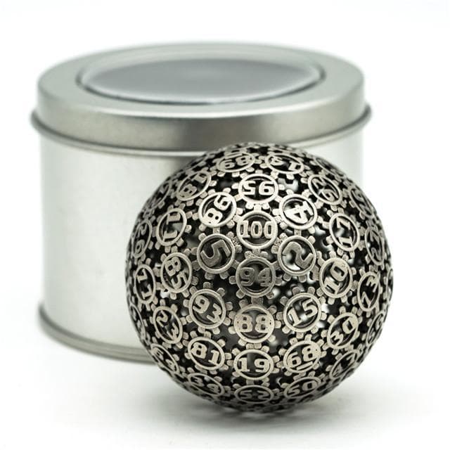 Metal Dice | d100 "Hollow Gear" Silver