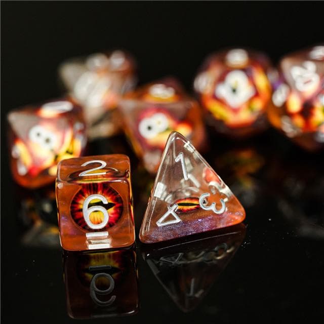 Polyhedral Dice Set | Resin | "Fire Dragon's Eye" | Set of 7 (D0115)
