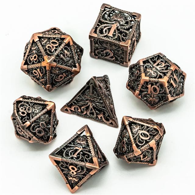 Metal Dice | Hollow "Eldritch Horror" Copper | Set of 7