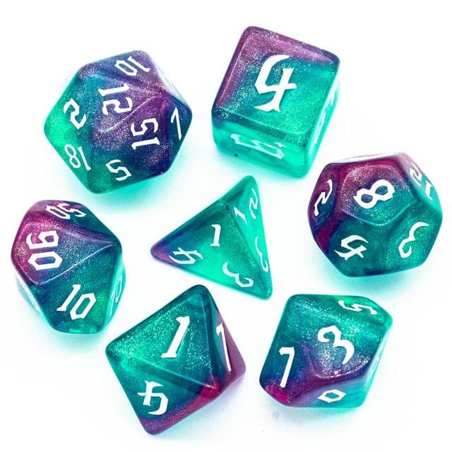 RPG Dice | "Aurora Thorns" White Ink | Set of 7