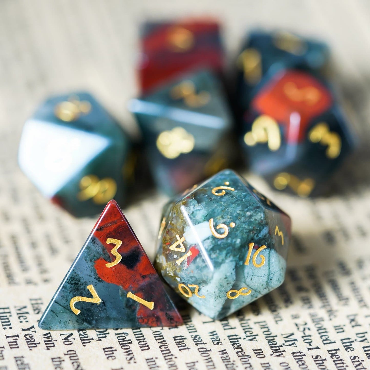 Polyhedral Dice Set | Gemstone | Natural Bloodstone | Set of 7 (D0212)