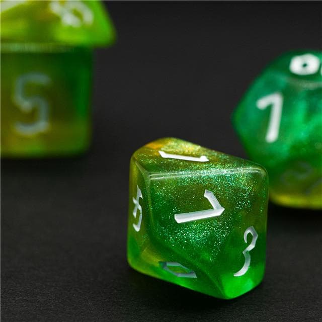 Polyhedral Dice Set | Acrylic | "Citrus Thorns" White Ink | Set of 7 (D0291)