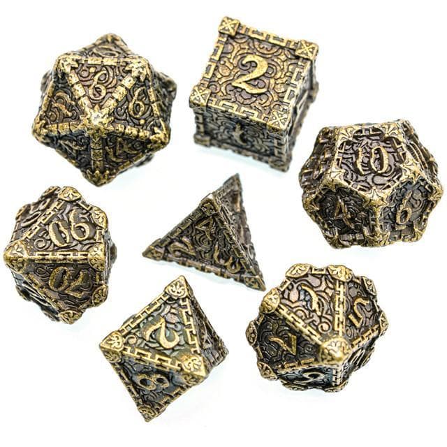 Metal Dice | "Dagger of Venom" Tumbled Bronze | Set of 7